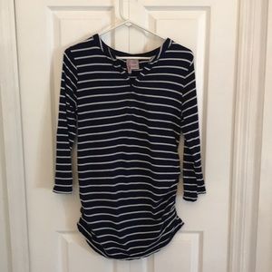 Navy Blue and White Striped Maternity Top